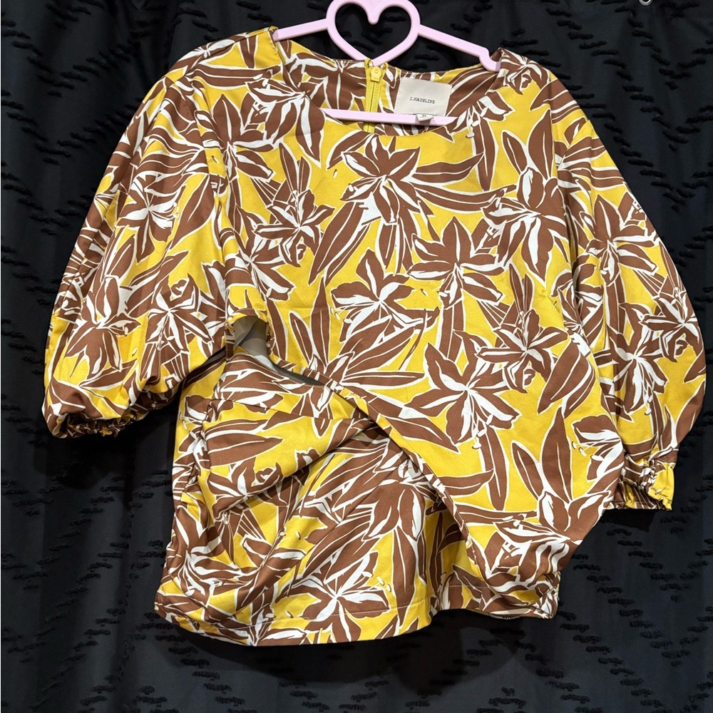 I. Madeline Floral Top in Yellow and Brown
